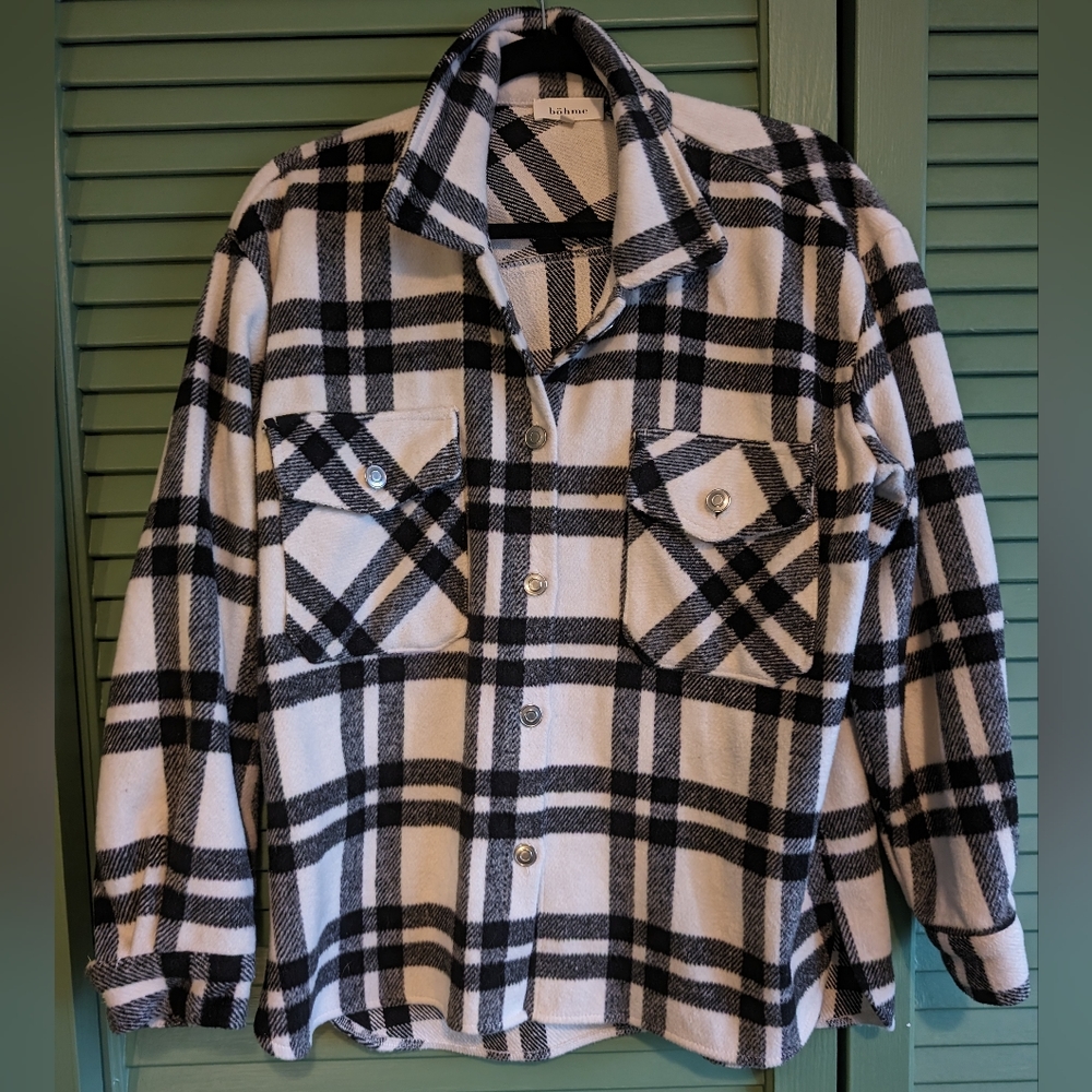 Boheme black and white plaid button down shacket